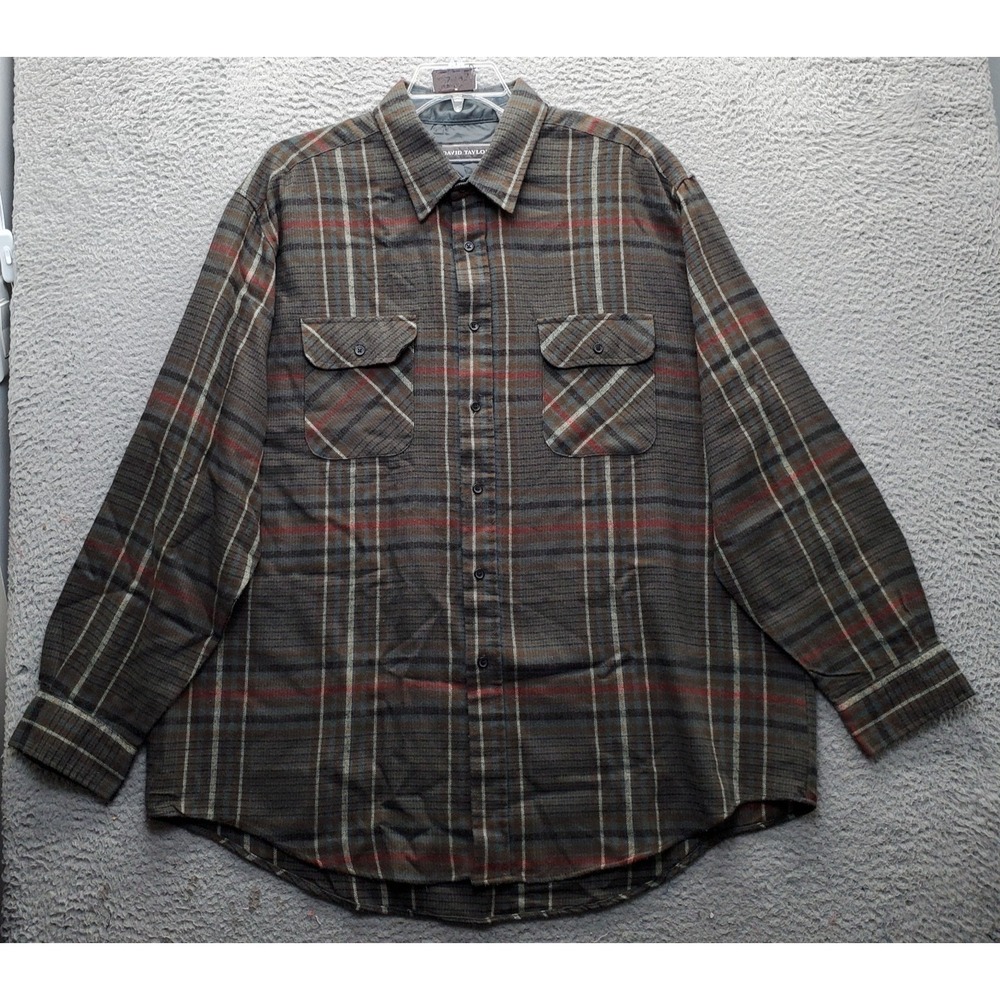 David Taylor Flannel Shirt Mens XXLT Multi Plaid Long Sleeve Collared Button Up